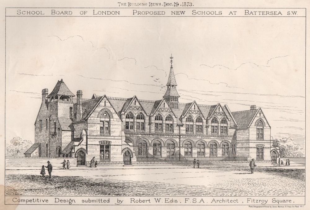 Design submitted by Robert W. Edis. Architect, Fitzroy Square 1873 old print